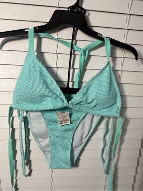 Swimsuit — Mint Green Textured Tie-Side